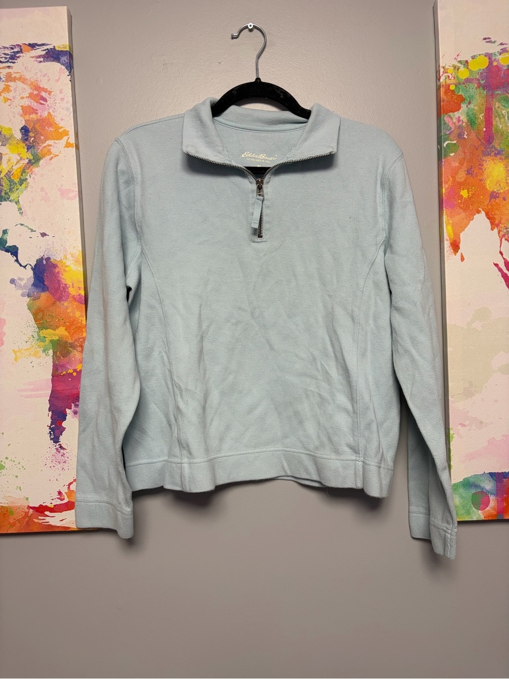 Eddie Bauer Light Blue Quarter-Zip Turtleneck Sweater